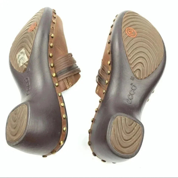 Ecco flats size 38 7-7.5 brown leather clog mules - Picture 8 of 14